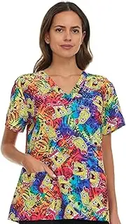 [COCO BRANDS] Spongebob Women's All Over Print, V-Neck Scrub Top with Pockets - Comfortable Work Uniform