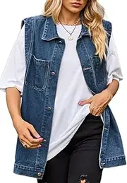 [Mywinway] Denim Vest Women 2025 Spring Summer Sleeveless Oversized Jacket Casual Waistcoat Jean Outerwear Vests Tops