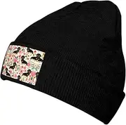 [WURTON] Dog Floral Print Unisex Beanie Hats Winter Warm Hats Knit Hat Slouchy Skull Cap Adult Casual Hat