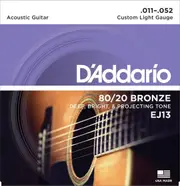 D'Addario EJ13 80-20 Bronze Acoustic Guitar Strings, Custom Light, 11-52