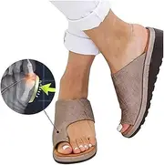 [MDERTEC] Sandals Women Comfy Platform Sandal Orthotic Shoes PU Leather Flat Sole Big Toe Foot Correction Sandals Orthopedic Bunion Corrector Slides for Family and Friends (7 40)
