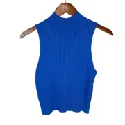 New Wild Fable Cropped Tank Top Ribbed Blue Stretchy Mock Neck Women's M