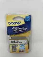 Brother P-touch Black Print on White Tape M Tape 1/2” Width (12mm) M-231