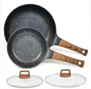 Nonstick Frying Pans Set with Lid, 10 in 11.5 in Aluminum Granite Coating Chef'S