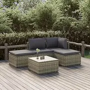 Patio Sets 5 Piece Garden Lounge Set with Cushions Grey Poly Rattan