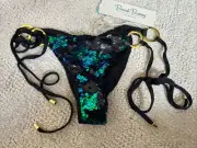 NWT Beach Bunny Swimwear Triangle Sequin Tie Side Skimpy Bikini Bottom Sz S