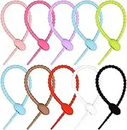 10 Pieces Silicone Ties Bag Clip, Purpose Zip Ties, Cable Straps, Bread Tie, 8 Inch Reusable Rubber Twist Tie, All-purpose Ties, Cable Clips, Silicone Cord, Household Snake Holder, Bag Sealing Clips