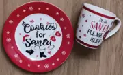 Christmas Stoneware Cookies For Santa Plate & Dear Santa Please Stop Here Mug
