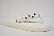 Chanel 23P White Quilted Charms Padded Pool Thong Logo Mule Slide Flat Sandal 39