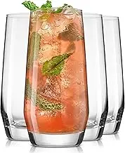 JoyJolt Gwen 18oz Highball Glasses, 4pc Tall Glass Sets. Lead-Free Crystal Glass Drinking Glasses. Water Glasses, Mojito Glass Cups, Tom Collins Bar Glassware, and Mixed Drink Cocktail Glass Set