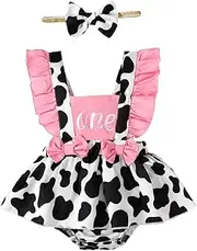 [Slanavel] Baby Girl 1st Birthday Outfit Infant Girl First Birhtday Bodysuit Baby Cow Birthday Backless Outfit