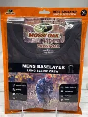 MOSSY OAK BASELAYER CREW MENS - Long Sleeve Black T-Shirt - Stretch SIZE XL NEW