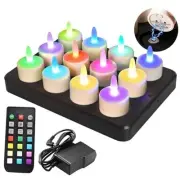 Rechargeable Tea Lights with Remote Timer, Flickering Working 55 Hours RGB 12P
