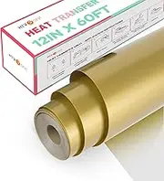 HTVRONT Heat Transfer Vinyl Gold Iron on Vinyl-12 x 60FT Gold HTV Vinyl Roll Easy to Cut & Weed for Heat Vinyl Design
