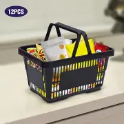 12PCS Black Shopping Baskets with Handles Plastic Shopping Basket Portable