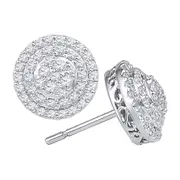 14k White Gold Diamond Concentric Circle Layered Cluster Earrings 3/4 Cttw