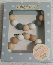 TURY.HU Pacifier Clip for Baby Silicone Teething Soothie Toy Beige Grey NIB
