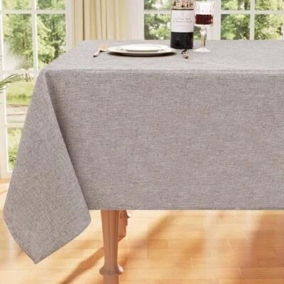 Rectangle Faux Linen Table Cloth, Waterproof Burlap Fabric 52x70 Inch Coffee