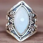 [Cutesmile] Vintage Silver Ring 925 Sterling Silver Natural Moonstone Women Jewelry Elegant Gemstone Wedding Ring