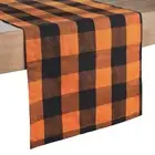 14x108 Inch Orange & Black Buffalo Plaid Halloween Table Runner for Dining Party
