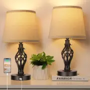 PARTPHONER Table Lamps Set of 2, Farmhouse Bedside 16" table lamp, Black