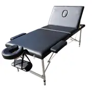 Portable Aluminium Massage Table 3 Fold Bed Therapy Waxing 75Cm Black