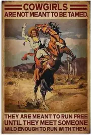 Vintage Aluminum Metal Sign, Cowgirls Will Not Be Tamed, Wall Decor...