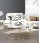 Imitation Marble Nested Coffee Table Round Side Bedside Table Metal Frame 1&2Pcs