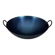 Iron Wok Pan Uncoated,Lightweight Traditional Round with Double Handles,Frying