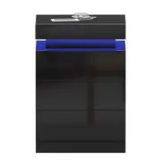 Black Bedside Table Bedroom Dresser Chest of 3 Drawers Nightstand Modern Floor Storage Cabinet LED Lights Wireless Charging 3 USB Ports High Gloss Front