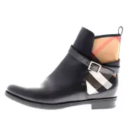 Burberry Richardson Bridle House Check Black Leather Flat Ankle Boot Size 37