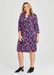 [Taking Shape] Taking Shape Collar V-neck Dress Size 20 in Navy / Multi - Plus Size Women's Dresses Navy / Multi