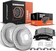 A-Premium 12.80 inch (325mm) Rear Drilled and Slotted Disc Brake Rotors + Ceramic Pads Kit Compatible with Select Chevy and GMC Models - Silverado 1500/Sierra 1500 99-06, Tahoe, Astro, Safari, Yukon