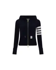 Thom Browne 4-Bar Zip-Up Hoodie Women Gray Sweaters