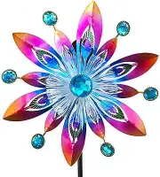 Solar Wind Spinner Metal Peacock Feather Fiber Optic Windmills Sculpture Decor