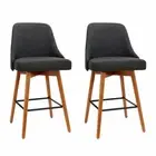 New Set of 2 Wooden Bar Stools Swivel Bar Stool Kitchen Cafe Fabric Charcoal