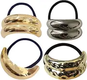 Metal Hair Ties,4X Geometric Elastic Hair Ropes | Decorative Ponytail Holder Hair Tie Golden Hair Wrap Cuff Ring Holder for Accessories