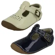 Infant Girls Clarks Leather T-Bar Pre-Walking Smart Casual Shoes Tiny Skip