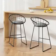 Set of 2 Bar Stools Steel Fabric - Grey and Black