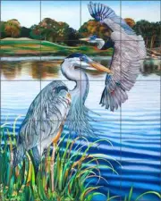 Heron Tile Backsplash Nancy Jacey Wildlife Art Ceramic Mural NJ103