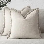 Set of 2 Decorative Linen Fringe Throw 20" x 20" (Pack of 2) Natural Beige