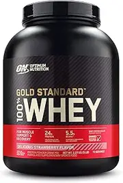OPTIMUM NUTRITION Gold Standard 100% Whey Protein Powder, Strawberry, 2.27kg - [2024/2025 plastic neck band packaging may vary]