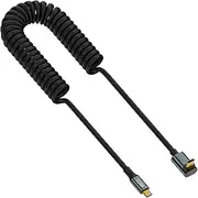 tunghey 20Gbps USB C to USB C Coiled Cable, USB Type c Male to Male Spiral Cable Support 8K@60Hz Video and 100W PD Fast Charging Cable for Ma-cBook, Smartphone and More (up Angle usbc Male)