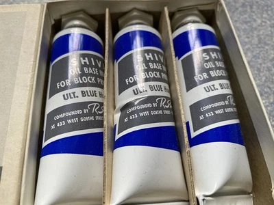 NOS Shiva Block Printing Ink Oil Base Ultramarine Blue New In Box 3 Tubes 37cc