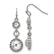 Stainless Steel Polished Grey Glass Dangle Shepherd Hook Earrings