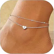 [Silvora] 925 Sterling Silver Anklets for Women Heart letter Anklet with Beaded Heart Initial Anklets for Women