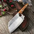 Butcher Knife Forged Stainless Steel Wood Handle Chef Hammered Cleaver Slicing L