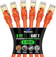 Cat 7 Ethernet Cable 2 ft - High-Speed Internet & Network LAN Patch Cable, RJ45 Connectors - 2ft / Orange / 6 Pack - Perfect for Gaming, Streaming, and More