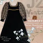 J2Q VINTAGE 🐻抱起泰迪熊🖤 MARION DONALDSON金蔥格紋黑色絲絨洋裝 1970S 古著