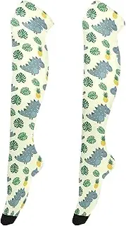 [Caihoyu] Women'S Over-Knee Socks Casual Fashion Extra Long Tigh High Socks Thighs High Socks for Daily Office Wear Cute Dinosaur Pineapple Palm Leaves, Cute Dinosaur Pineapple Palm Leaves